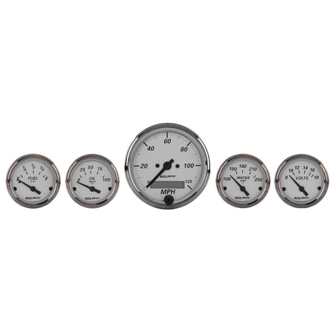 GAUGE KIT, 5 PC., 3 1/8in & 2 1/16in, ELEC. SPEEDOMETER, AMERICAN PLATINUM