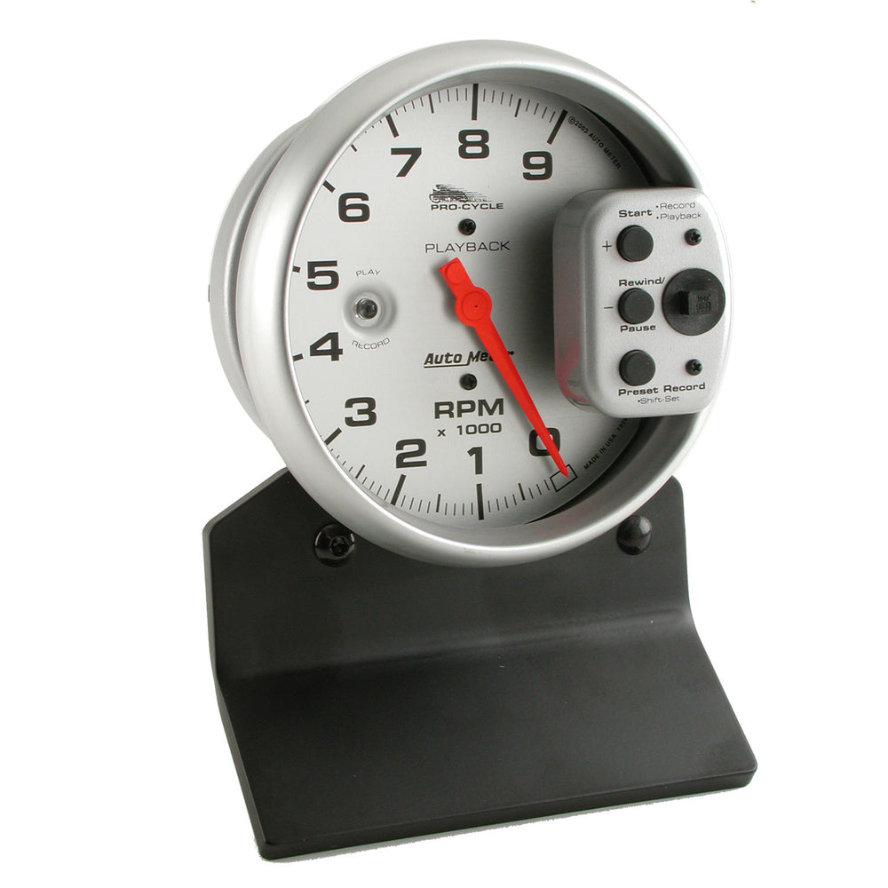 GAUGE, TACH, 5in, 9K RPM, PEDESTAL W/ RPM PLAYBACK, SILVER, PRO-CYCLE