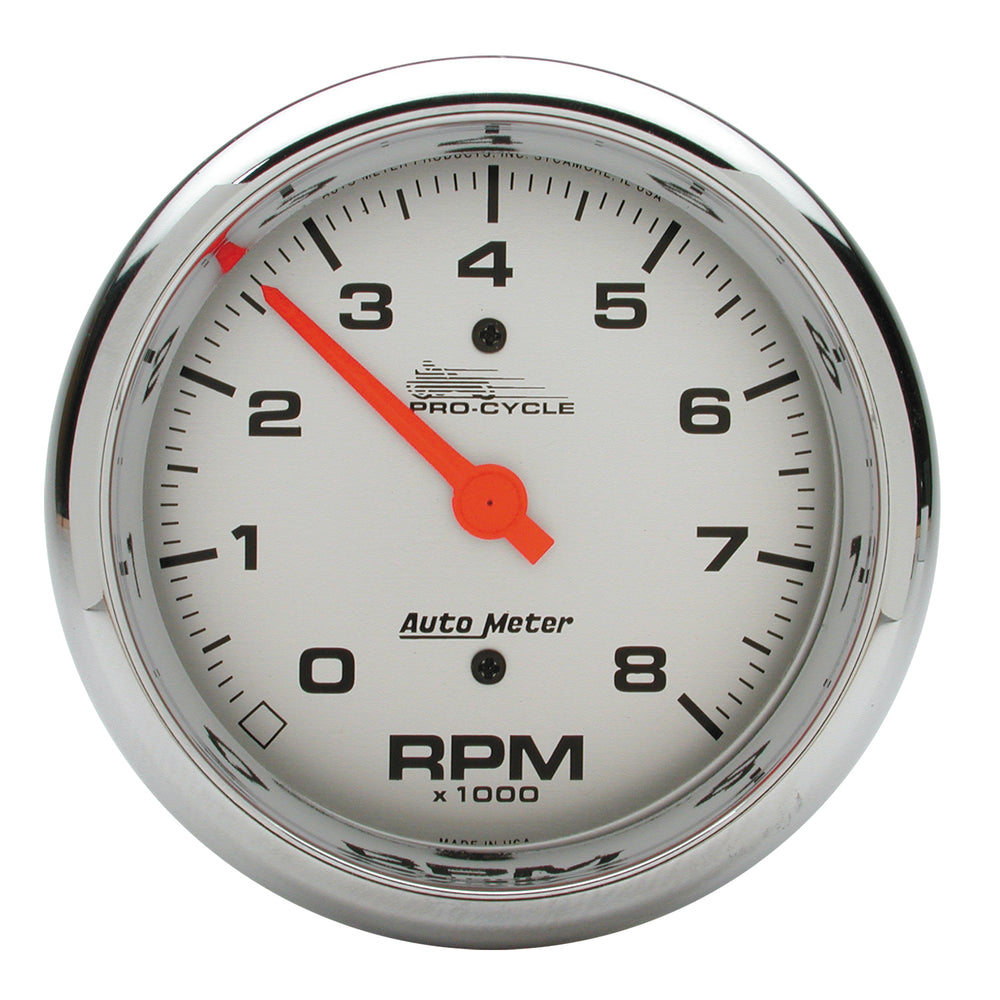 GAUGE, TACH, 3 3/4in, 8K RPM, 2&4 CYLINDER, SILVER, PRO-CYCLE