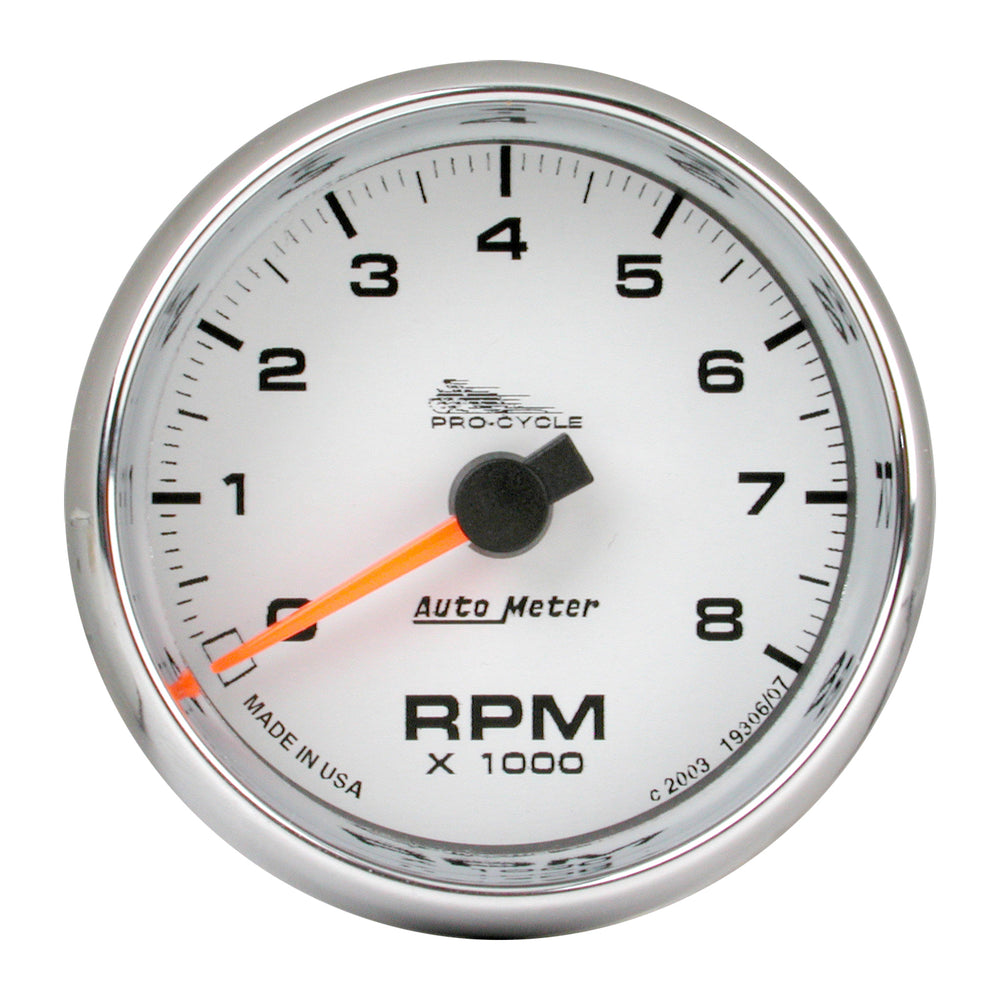 GAUGE, TACH, 2 5/8in, 8K RPM, 2&4 CYLINDER, WHITE, PRO-CYCLE