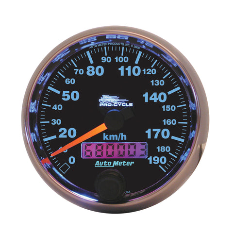 GAUGE, SPEEDO, 2 5/8in, 190 KM/H, ELEC, BLACK, PRO-CYCLE