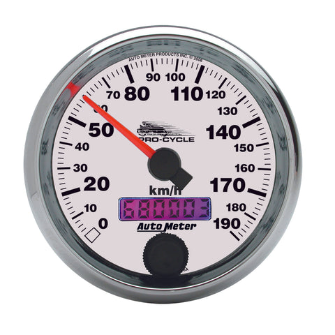 GAUGE, SPEEDO, 2 5/8in, 190 KM/H, ELEC, WHITE, PRO-CYCLE