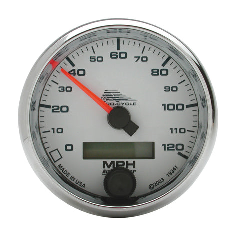 GAUGE, SPEEDO, 2 5/8in, 120 MPH, ELEC, WHITE, PRO-CYCLE