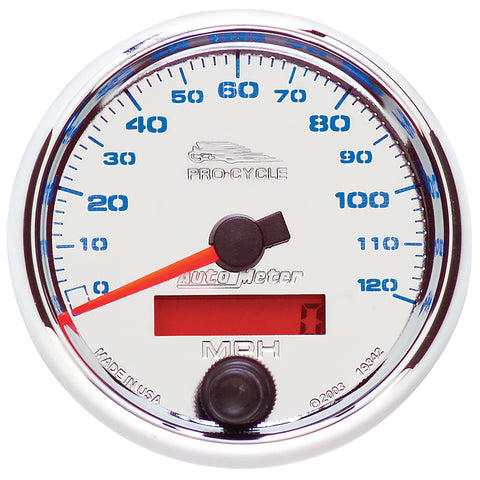 GAUGE, SPEEDO, 2 5/8in, 120 MPH, ELEC, CHROME, PRO-CYCLE