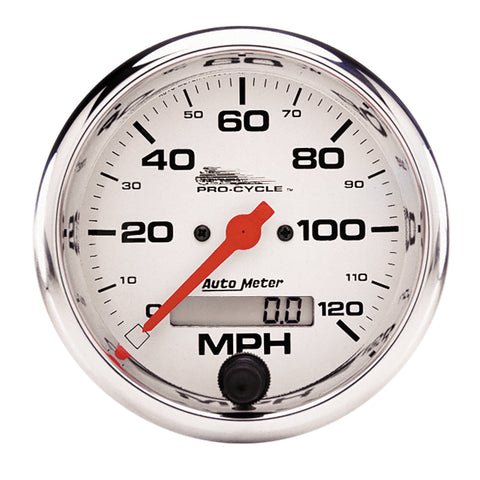 GAUGE, SPEEDO, 3 3/4in, 120 MPH, ELEC, WHITE, PRO-CYCLE