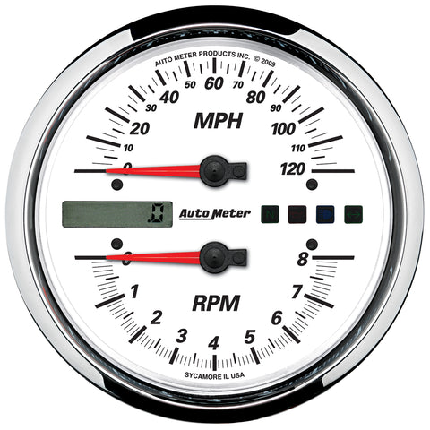 GAUGE, TACH/SPEEDO, 4 1/2in, 8K RPM/120 MPH, WHITE, PRO-CYCLE
