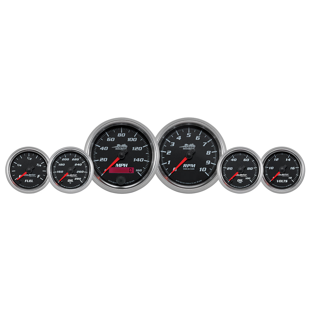 GAUGE KIT, 6 PC. KIT, 3 3/8in & 2 1/16in, BAGGER, BLACK, PRO-CYCLE