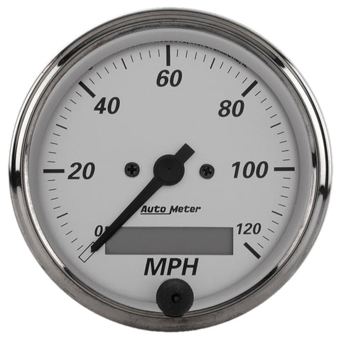 GAUGE, SPEEDOMETER, 3 1/8in, 120MPH, ELEC. PROGRAM., AMERICAN PLATINUM