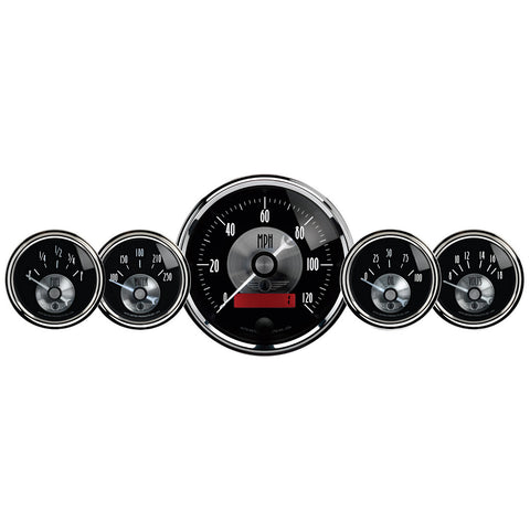 GAUGE KIT, 5 PC, 3 3/8in & 2 1/16in, ELEC SPEEDO W/LCD ODO, PRESTIGE BLK. DIAMOND