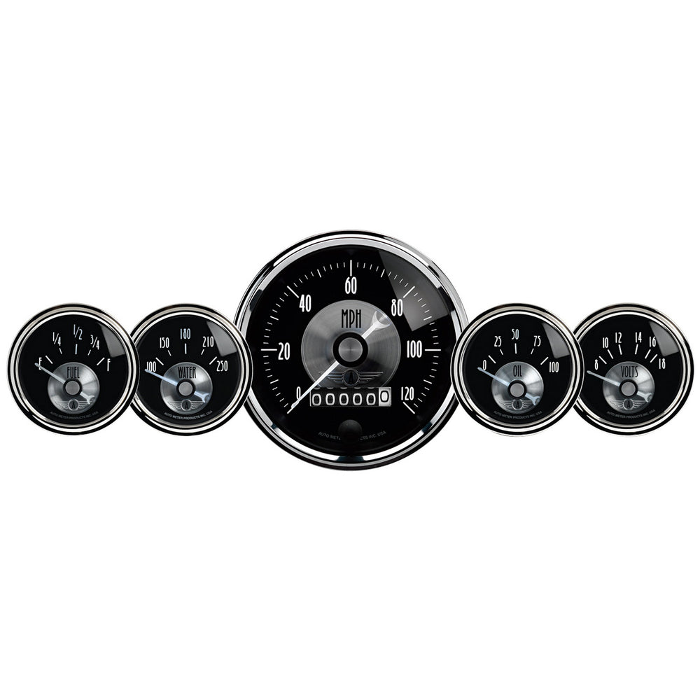 GAUGE KIT, 5 PC, 3 3/8in & 2 1/16in, ELEC SPEEDO W/WHEEL ODO, PRESTIGE BLK DIAMOND