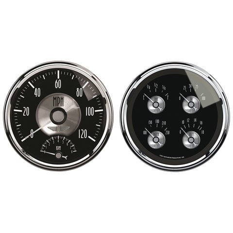 GAUGE KIT, 2 PC., QUAD & TACH/SPEEDO, 5in, PRESTIGE BLK. DIAMOND