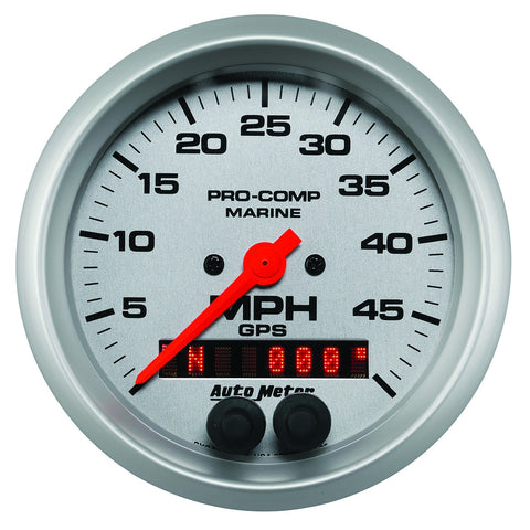 GAUGE, SPEEDOMETER, 3 3/8in, 50MPH, GPS, MARINE SILVER