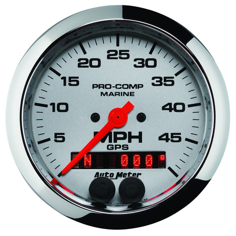 GAUGE, SPEEDOMETER, 3 3/8in, 50MPH, GPS, MARINE CHROME