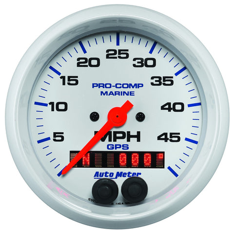 GAUGE, SPEEDOMETER, 3 3/8in, 50MPH, GPS, MARINE WHITE