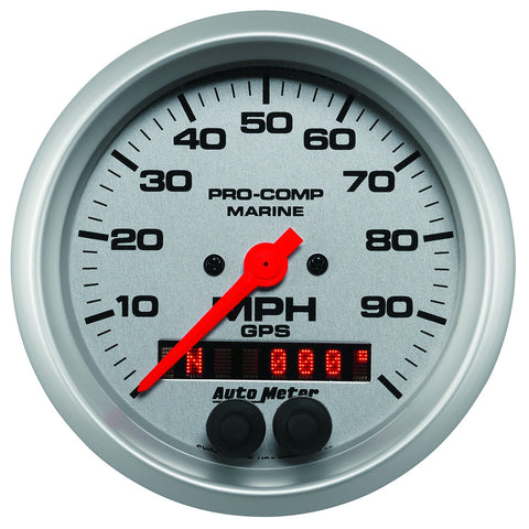GAUGE, SPEEDOMETER, 3 3/8in, 100MPH, GPS, MARINE SILVER