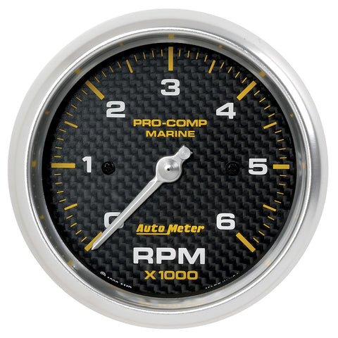 GAUGE, TACHOMETER, 3 3/8in, 6K RPM, MARINE CARBON FIBER