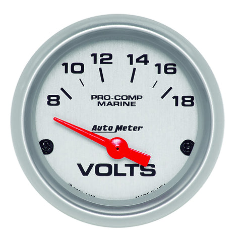 GAUGE, VOLTMETER, 2 1/16in, 18V, ELECTRIC, MARINE SILVER