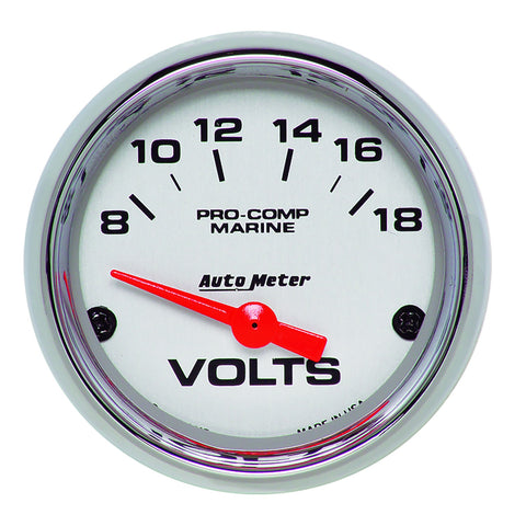 GAUGE, VOLTMETER, 2 1/16in, 18V, ELECTRIC, MARINE CHROME