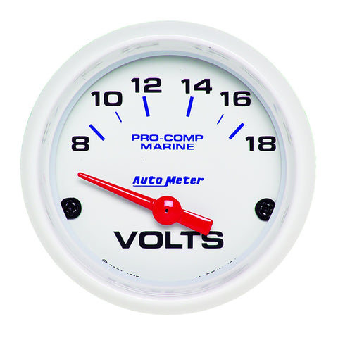 GAUGE, VOLTMETER, 2 1/16in, 18V, ELECTRIC, MARINE WHITE