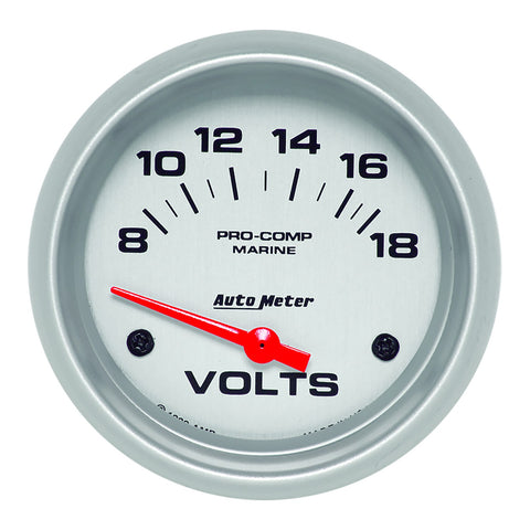 GAUGE, VOLTMETER, 2 5/8in, 18V, ELECTRIC, MARINE SILVER