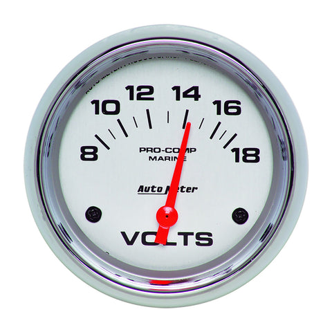 GAUGE, VOLTMETER, 2 5/8in, 18V, ELECTRIC, MARINE CHROME