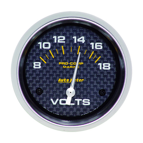 GAUGE, VOLTMETER, 2 5/8in, 18V, ELECTRIC, MARINE CARBON FIBER