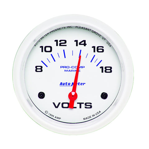 GAUGE, VOLTMETER, 2 5/8in, 18V, ELECTRIC, MARINE WHITE