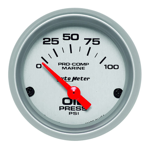 GAUGE, OIL PRESSURE, 2 1/16in, 100PSI, ELECTRIC, MARINE SILVER