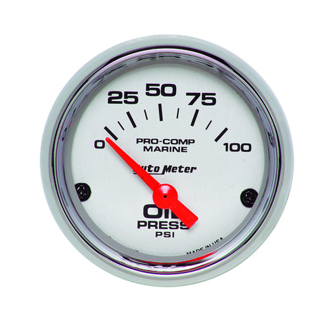 GAUGE, OIL PRESSURE, 2 1/16in, 100PSI, ELECTRIC, MARINE CHROME