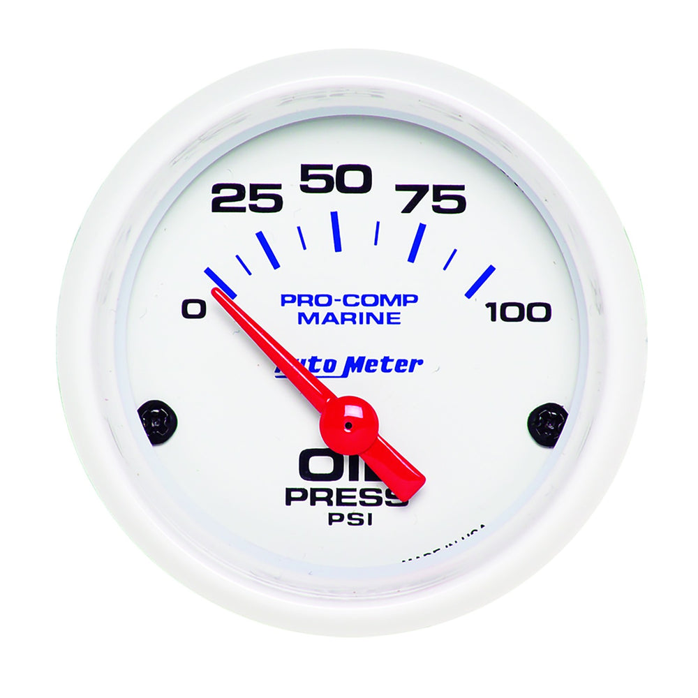 GAUGE, OIL PRESSURE, 2 1/16in, 100PSI, ELECTRIC, MARINE WHITE