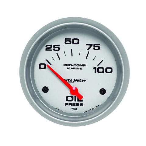 GAUGE, OIL PRESSURE, 2 5/8in, 100PSI, ELECTRIC, MARINE SILVER