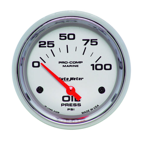 GAUGE, OIL PRESSURE, 2 5/8in, 100PSI, ELECTRIC, MARINE CHROME