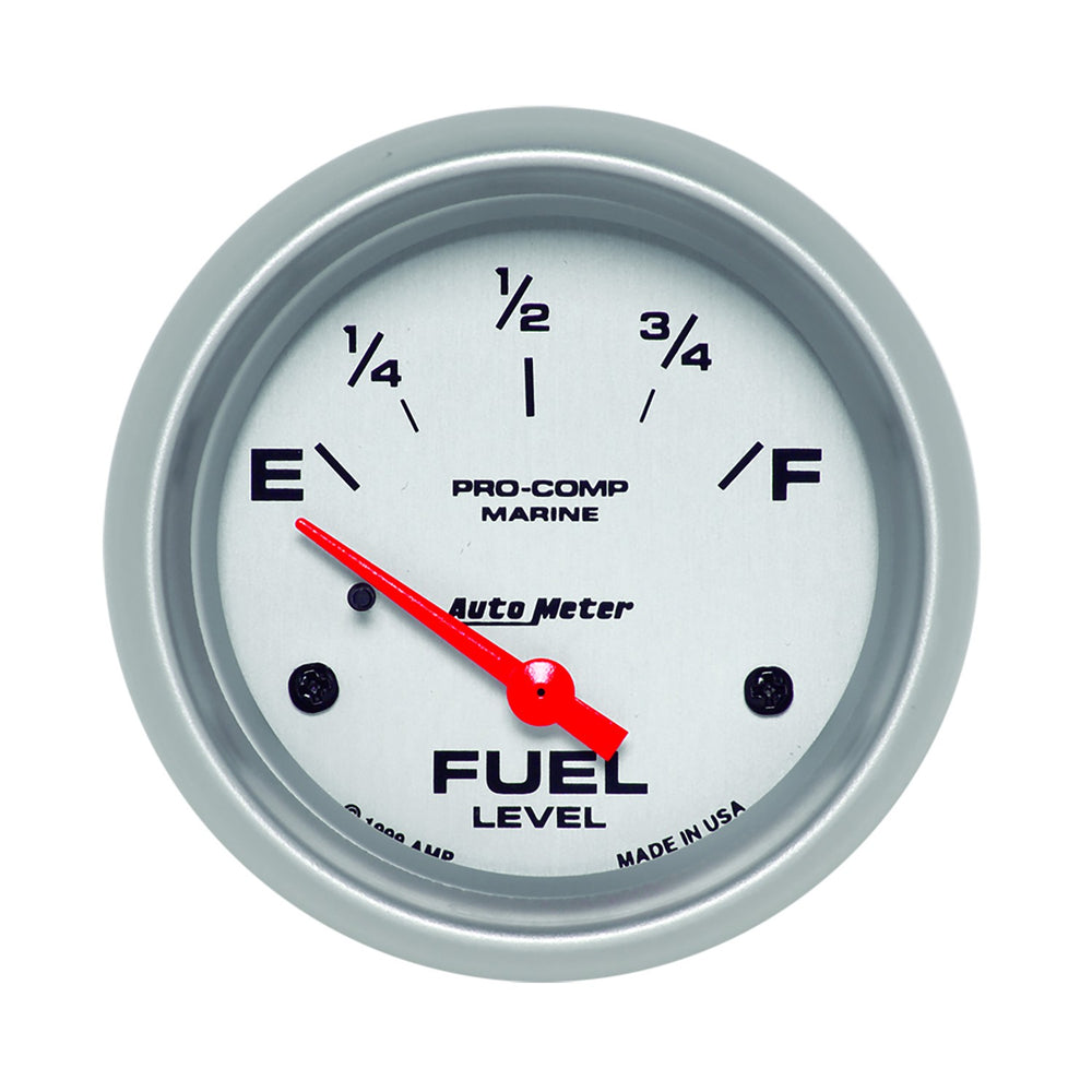 GAUGE, FUEL LEVEL, 2 5/8in, 240OE TO 33OF, ELEC, MARINE SILVER