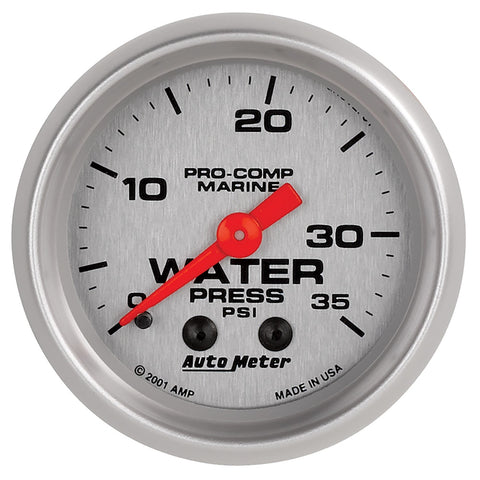 GAUGE, WATER PRESS, 2 1/16in, 35PSI, MECHANICAL, MARINE SILVER