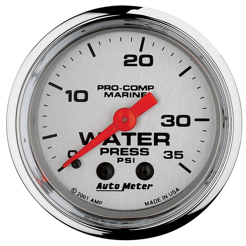 GAUGE, WATER PRESS, 2 1/16in, 35PSI, MECHANICAL, MARINE CHROME