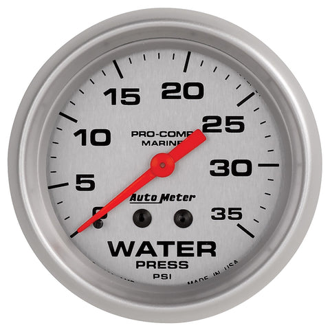 GAUGE, WATER PRESS, 2 5/8in, 35PSI, MECHANICAL, MARINE SILVER