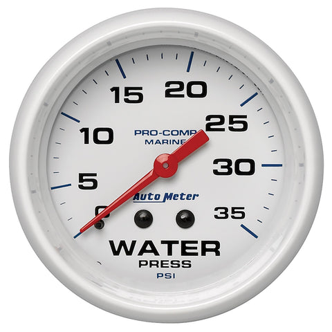 GAUGE, WATER PRESS, 2 5/8in, 35PSI, MECHANICAL, MARINE WHITE