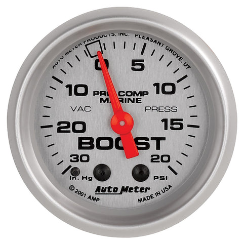 GAUGE, VAC/BOOST, 2 1/16in, 30INHG-20PSI, MECHANICAL, MARINE SILVER
