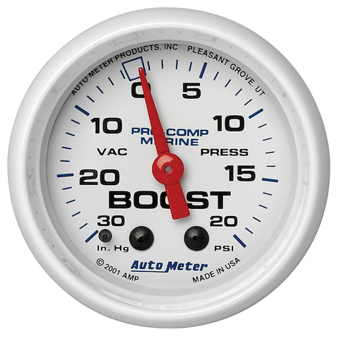 GAUGE, VAC/BOOST, 2 1/16in, 30INHG-20PSI, MECHANICAL, MARINE WHITE