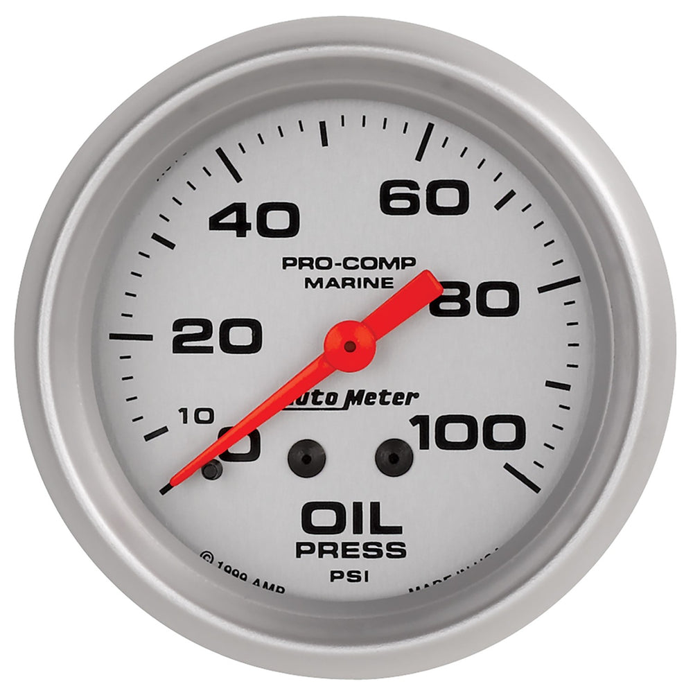 GAUGE, OIL PRESSURE, 2 5/8in, 100PSI, MECHANICAL, MARINE SILVER