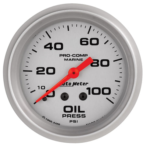 GAUGE, OIL PRESSURE, 2 5/8in, 100PSI, MECHANICAL, MARINE SILVER