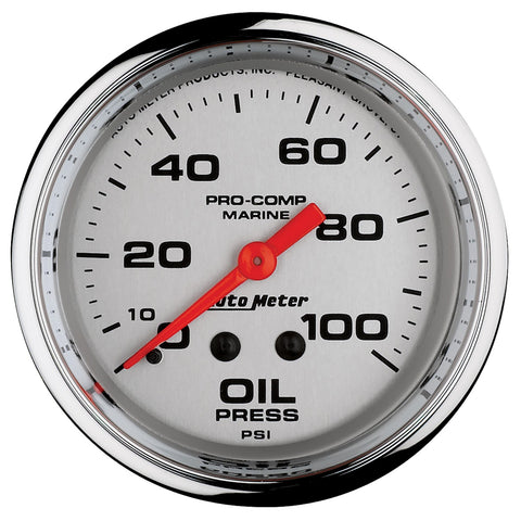 GAUGE, OIL PRESSURE, 2 5/8in, 100PSI, MECHANICAL, MARINE CHROME