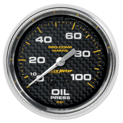 GAUGE, OIL PRESSURE, 2 5/8in, 100PSI, MECHANICAL, MARINE CARBON FIBER