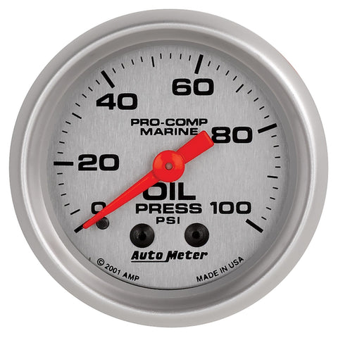 GAUGE, OIL PRESSURE, 2 1/16in, 100PSI, MECHANICAL, MARINE SILVER