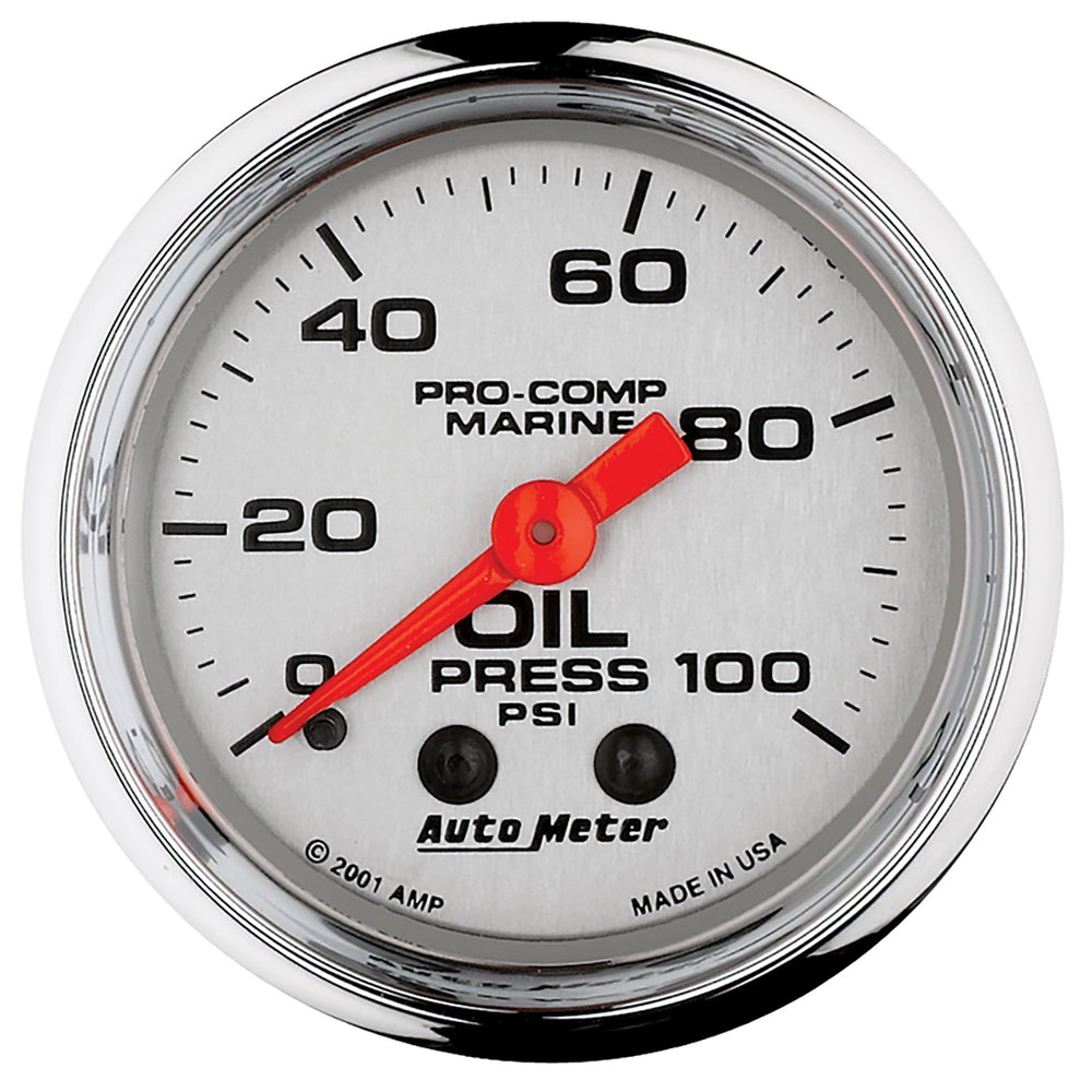 GAUGE, OIL PRESSURE, 2 1/16in, 100PSI, MECHANICAL, MARINE CHROME