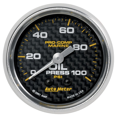 GAUGE, OIL PRESSURE, 2 1/16in, 100PSI, MECHANICAL, MARINE CARBON FIBER