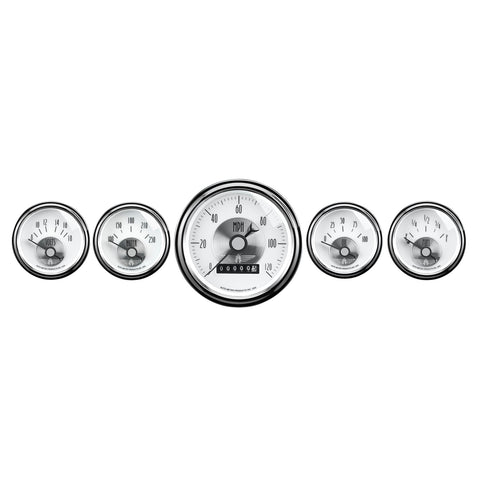 GAUGE KIT, 5 PC., 3 3/8in & 2 1/16in, ELEC. SPEEDO W/ WHEEL ODO, PRESTIGE PEARL