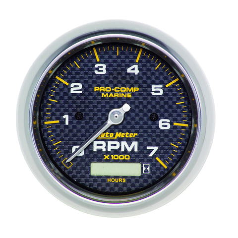 GAUGE, TACHOMETER, 3 3/8in, 7K RPM, W/ HOURMETER, MARINE CARBON FIBER