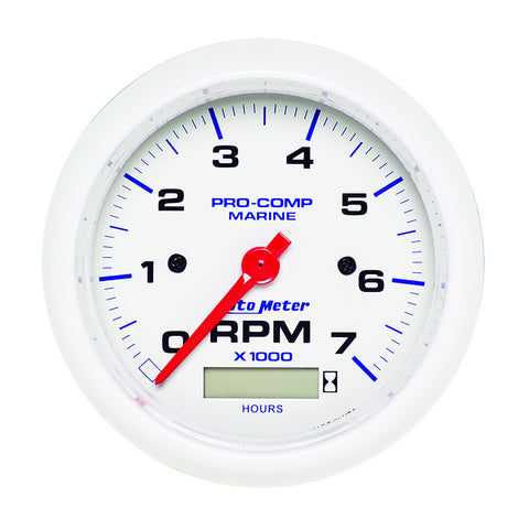 GAUGE, TACHOMETER, 3 3/8in, 7K RPM, W/ HOURMETER, MARINE WHITE