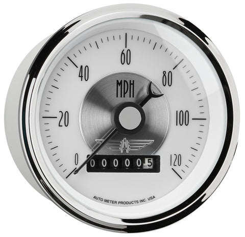 GAUGE, SPEEDO, 3 3/8in, 120MPH, ELEC. PROGRAM W/WHEEL ODO, PRESTIGE PEARL